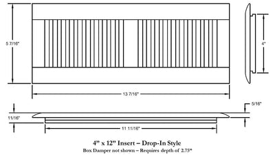 4 x 10 Red Oak Wood Register - Drop In Style (Unfinished)