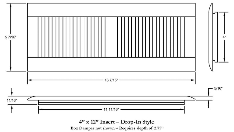 4 x 10 White Oak Wood Register - Drop In Style (Unfinished)