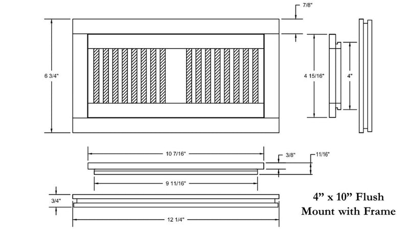 4 x 10 Red Oak Wood Register - Flush with Frame (Unfinished)