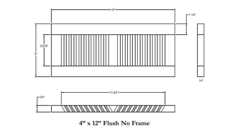 4 x 12 White Oak Wood Vent Cover - Flush No Frame (Unfinished)